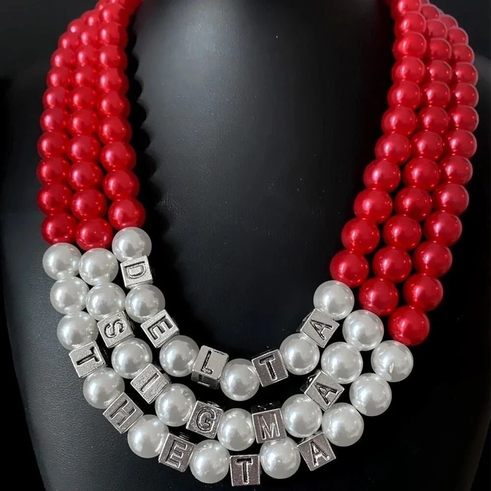 Delta Sigma Theta Necklace Red‎ & White Pearls